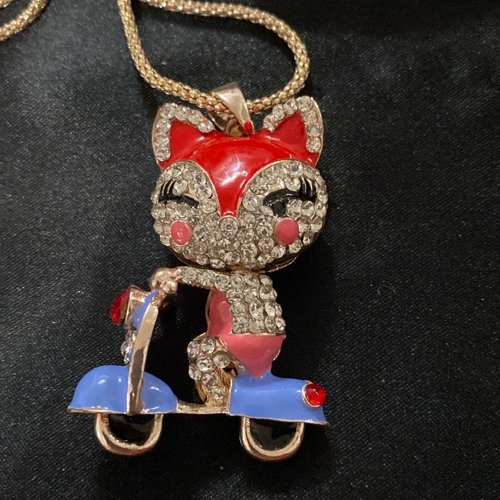 NWT Betsey Johnson Blue & Red, Crystals Fox Necklace\Keychain\Purse Charm